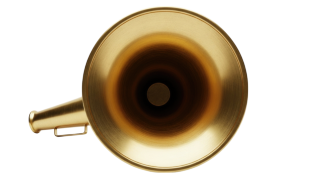 Vintage brass megaphone cutout isolated on transparent bg, png