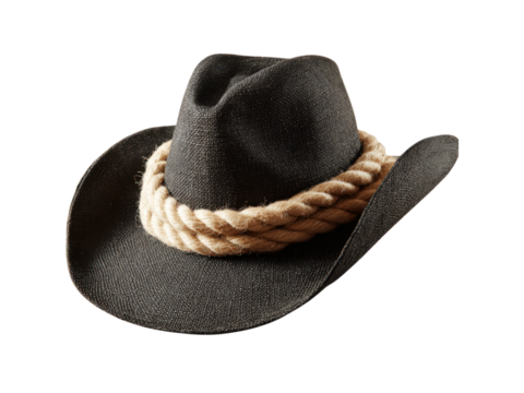 Dark woven cowboy hat with thick rope band western fashion, Isolated, Png Transparent Background