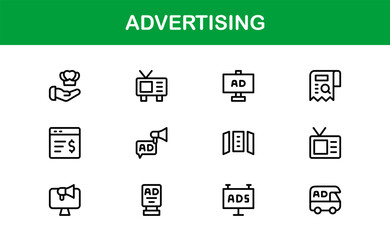 Advertising Professional Modern Line Icon Set with Minimal and Creative Design Elements