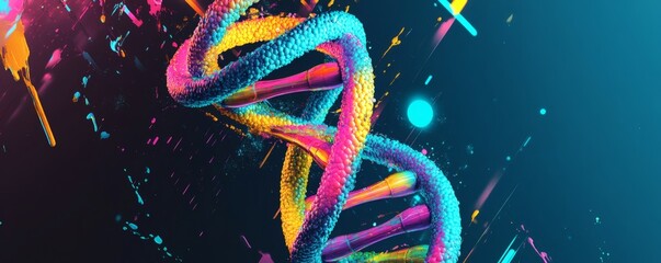 A colorful abstract representation of a DNA double helix