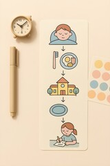 Visual Morning Routine Schedule for Kids with Autism or ADHD – Flat Lay on Beige Background