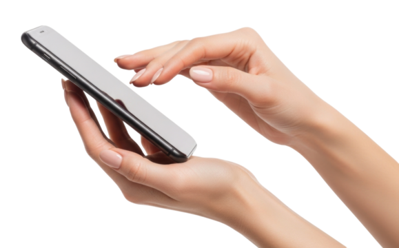 Hands interacting with a smartphone screen with a cutout isolated on transparent bg, png - Powered by Adobe