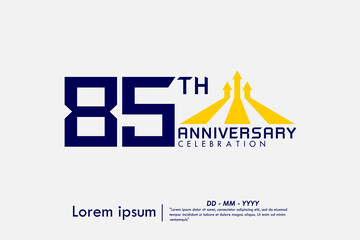 85th years anniversary celebration emblem. congratulations anniversary logo isolated with arrows up to business target on white background. vector illustration template design for web banner