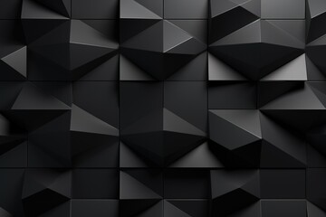 Fototapeta premium minimalistic design Black, 3D Mosaic Tiles arranged in the shape of a wall. Diamond Shaped, Futuristic, Blocks stacked