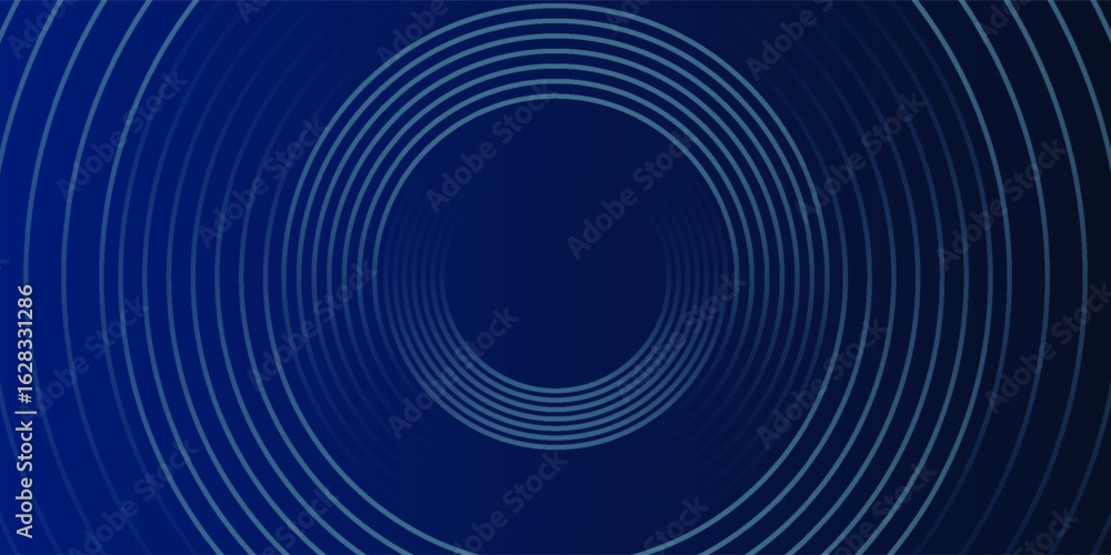 Poster blue abstract background with glowing circles. swirl circular lines pattern. geometric spiral. twirl