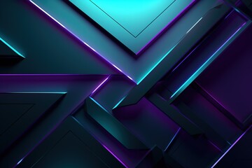 minimalistic design Purple and Turquoise Tech Background with a Geometric 3D Structure