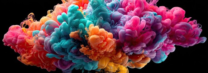 Obraz premium Colorful ink cloud swirling in black background