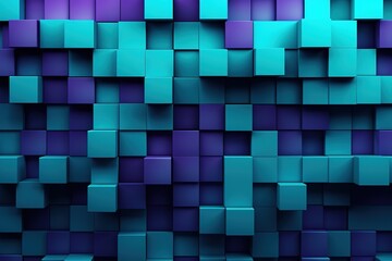 minimalistic design Various 3D Blocks arranged to create a wall. Turquoise and Purple Tech wallpaper