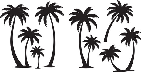 Fototapeta premium Group of Black Silhouette Palm Trees with Varied Heights and Angles tropical island