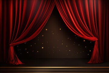 Red Black Golden Curtain Stage Award Background. Trophy on Red Carpet Luxury Background.