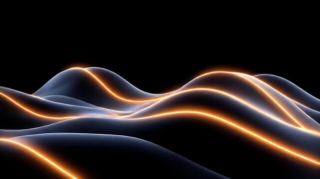 Glowing lines on dark abstract hills, night background, digital art, website header