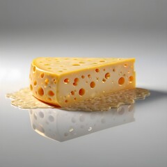 A wedge of Emmental cheese with holes.