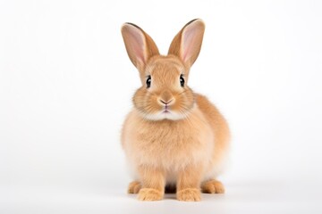Obraz premium A cuddly rabbit with big, expressive eyes and soft fur, sitting on a clean white backdrop.