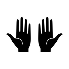 Simple vector illustration of a pair of black human hands with palms facing forward isolated on a white background, perfect for design elements.