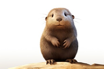 Fototapeta premium A curious mole with small paws and a round nose, standing still against a white background