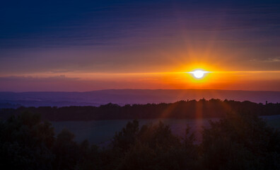 Evening summer view for Beskydy mountains in sunset color night