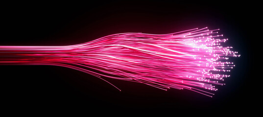 Glowing pink fiber optics network data transfer light technology background