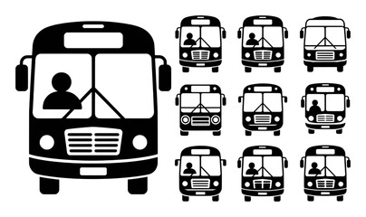 Black bus icons driver passenger transportation vehicle © Batter stock