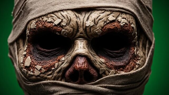 Scary Mummy Face Close-up on Green Screen