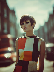 Fashionable Mod Girl Portrait in 1960s Urban Setting