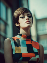 Fashionable Mod Girl Portrait in 1960s Urban Setting