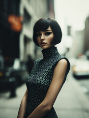 Fashionable Mod Girl Portrait in 1960s Urban Setting