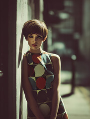 Fashionable Mod Girl Portrait in 1960s Urban Setting