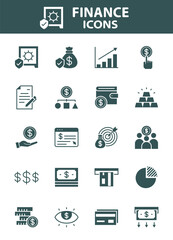 Set of finance icons, money, business