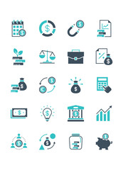 Set of finance icons, money, business