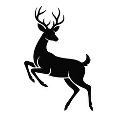 Fototapeta premium Elegant Black Silhouette of a Majestic Deer Leaping Gracefully Against a White Background for Design and Decoration Purposes