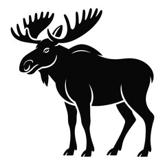 Fototapeta premium Elegant Black Moose Silhouette Standing Tall Depicting Wildlife and Nature in a Graphic Illustration Design