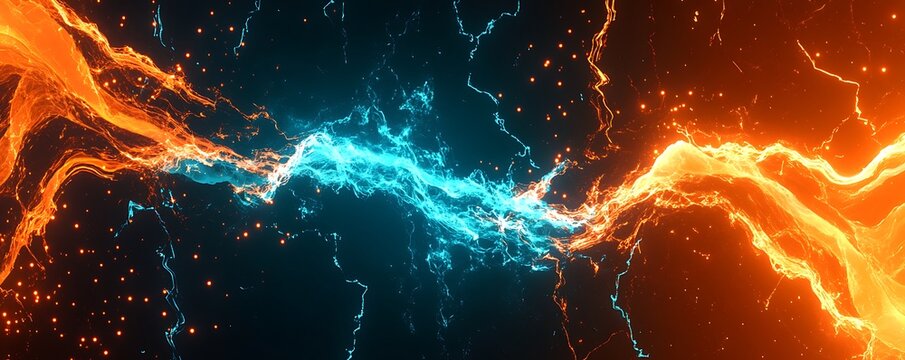 Fiery Orange and Blue Time Loop Fracture with Glitchy Data Trails sci-fi background digital streamlines abstract distortion waves
