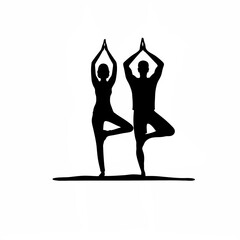 Fototapeta premium Couple practicing yoga outdoors on a serene landscape