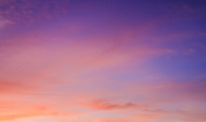 Sky Summer Sunset Background with Nature Light and clouds on Colorful Orange Pink and Blue Fantasy Sunrise Sky, Beautiful Horizon Dusk Sky in the