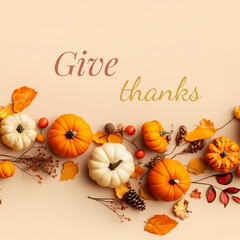 Magical beige background with fall leaves and pumpkins.Autumn banner.Thanksgiving theme.Sunbeams,nostalgic warmth,and tranquil colours reflect signs of seasons,diversity,and calm away from issues