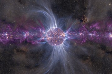 宇宙オーロラの壮大な可視化：磁力線とプラズマの相互作用