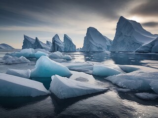 Iceberg. Glacier. Sea with ice hills

