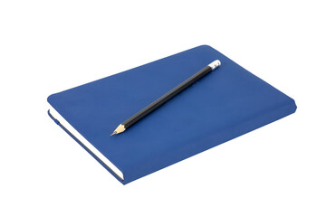 Blue notebook with black pencil for business or education mockup. isolated on white background with clipping path.