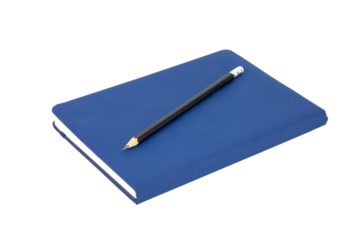 Blue notebook with black pencil for business or education mockup. isolated on white background with clipping path.
