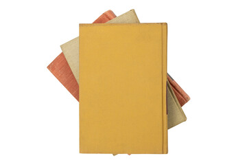 Top view of old vintage books fanned out. Antique book cover background or texture. isolated on white background with clipping path.