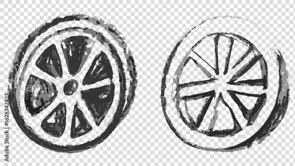 Aufkleber two rough sketch style lemon or lime slices with thick rind and visible segments in black and white 