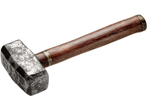 Heavy metal sledgehammer with wooden handle and metal bands tool steel, Isolated, Png Transparent Background