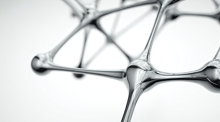 Close-up view of interconnected metallic nodes.  Complex network of reflective, polished metal structures.  Abstract, scientific, and elegant design