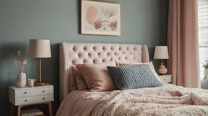 Cozy Bedroom Interior with Tufted Headboard