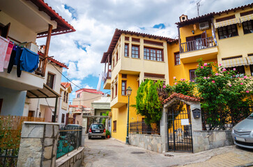 Fototapeta premium View of a beautiful traditional greek street in Thessaloniki, Greece
