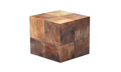 Textured wooden cube showcasing intricate patterns and natural hues. isolated on white background and transparent background