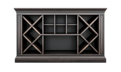 Elegant wooden cabinet with multiple compartments and a sophisticated design featuring geometric patterns. isolated on white background and transparent background