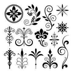 Black ornamental flourishes and floral motifs vector
