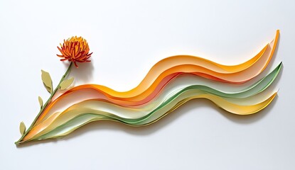 Naklejka premium Paper flower and flowing ribbons