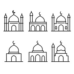 Islamic Mosque Line Icons Set .
Minimalist Ramadan, Eid, and Islamic Architecture Vector Collection.